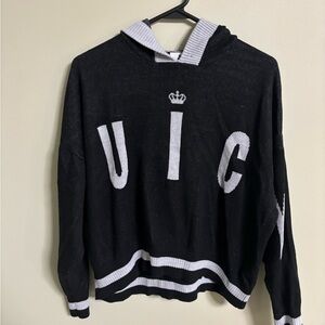 Juicy Couture Womens Pullover Knit Hoodie Sweater Size Medium Black Sparkle